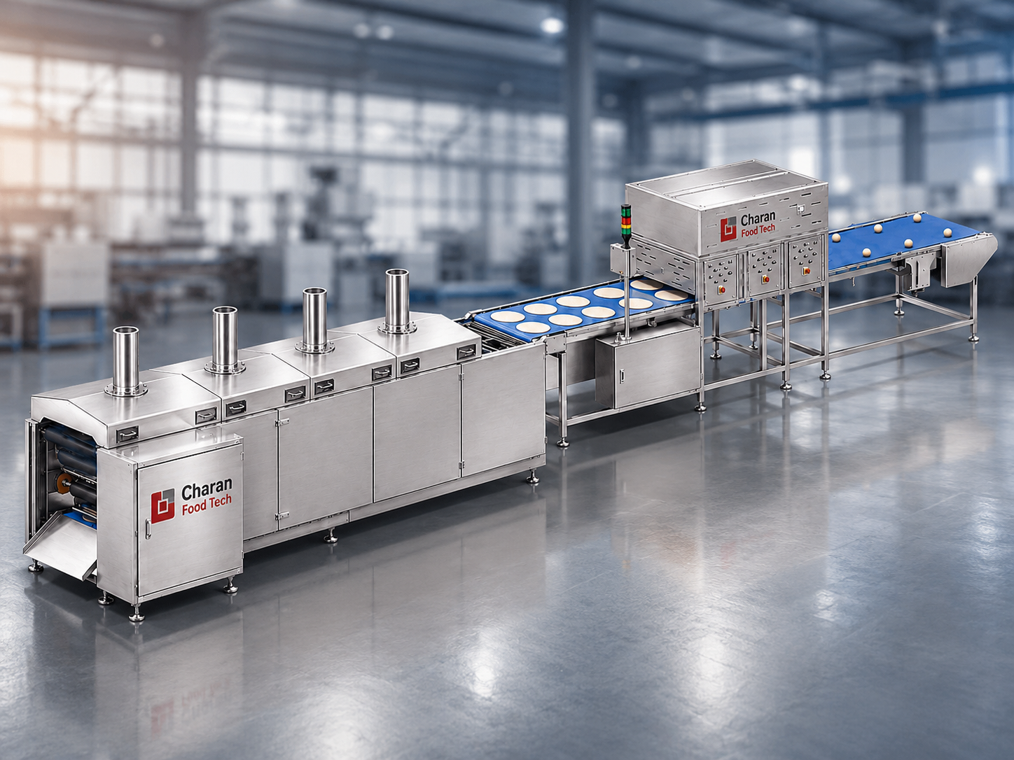 Charan Food Tech industrial food processing machinery — stainless steel, heavy-duty build